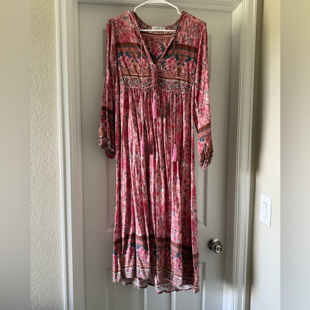 Pink Floral Boho Maxi Dress